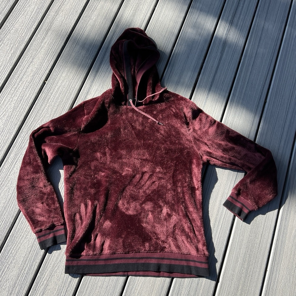 INC International Concepts Velour Pullover Hoodie Burgundy Red Men's‎ Medium